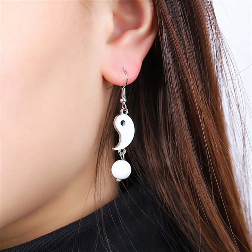 Fashion Pearl Yin Yang Tai Chi Stud Earrings for Women Men Chinese Style Metal Natural Stone Party DIY Jewelry Accessories Gift