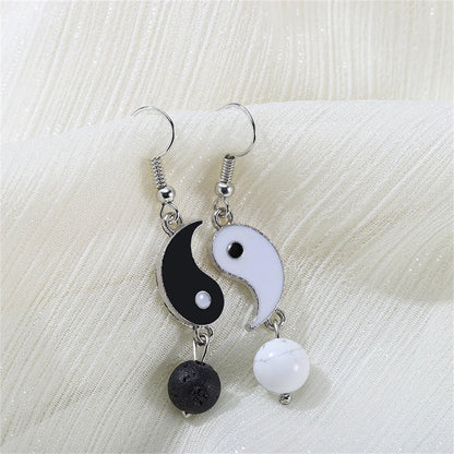 Fashion Pearl Yin Yang Tai Chi Stud Earrings for Women Men Chinese Style Metal Natural Stone Party DIY Jewelry Accessories Gift