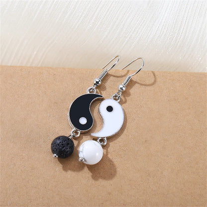 Fashion Pearl Yin Yang Tai Chi Stud Earrings for Women Men Chinese Style Metal Natural Stone Party DIY Jewelry Accessories Gift