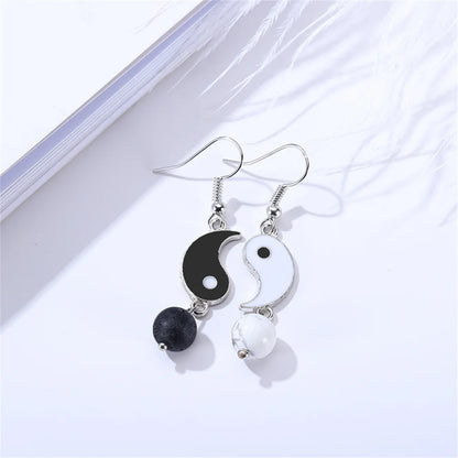 Fashion Pearl Yin Yang Tai Chi Stud Earrings for Women Men Chinese Style Metal Natural Stone Party DIY Jewelry Accessories Gift