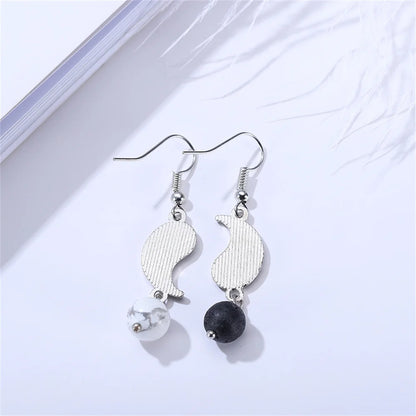 Fashion Pearl Yin Yang Tai Chi Stud Earrings for Women Men Chinese Style Metal Natural Stone Party DIY Jewelry Accessories Gift