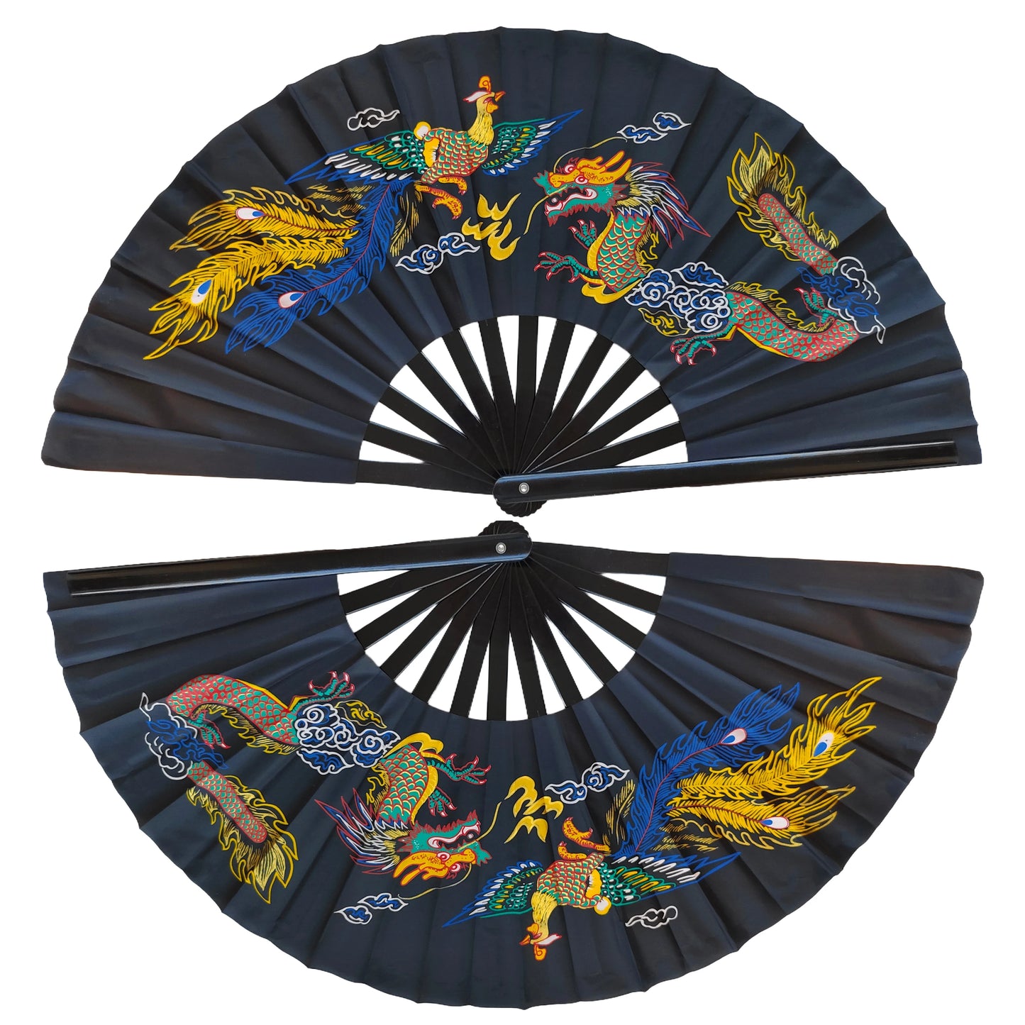 Bamboo Right Left Hands Fan Tai Chi Performance Fan Martial Arts Fan Kung Fu Fans Cosplay Fan Black Cover China Many Pattern