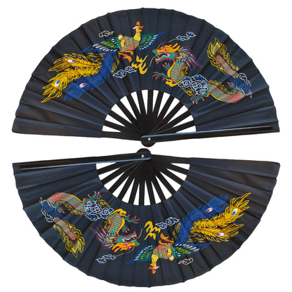 Bamboo Right Left Hands Fan Tai Chi Performance Fan Martial Arts Fan Kung Fu Fans Cosplay Fan Black Cover China Many Pattern