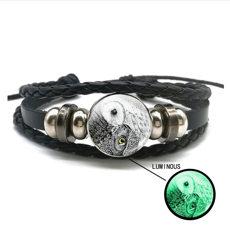 Luminous Yin Yang Braided Leather Bracelet Vintage Tai Chi Kung Fu Sign Snap Button Bracelet Men Women Handmade Accessories