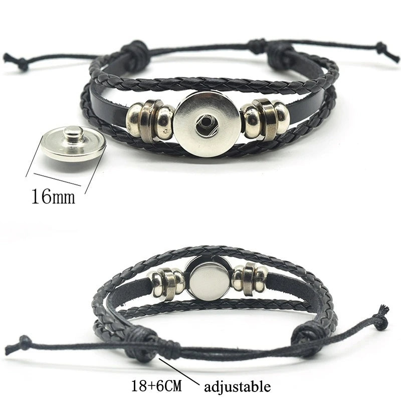 Luminous Yin Yang Braided Leather Bracelet Vintage Tai Chi Kung Fu Sign Snap Button Bracelet Men Women Handmade Accessories