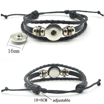 Luminous Yin Yang Braided Leather Bracelet Vintage Tai Chi Kung Fu Sign Snap Button Bracelet Men Women Handmade Accessories