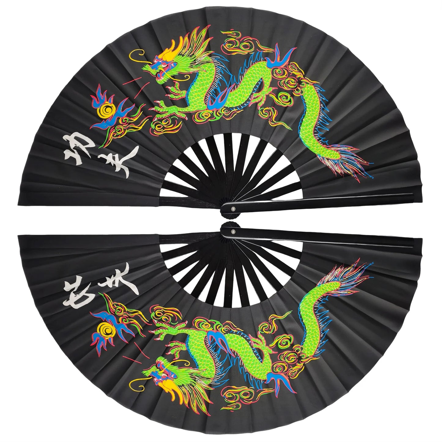 Bamboo Right Left Hands Fan Tai Chi Performance Fan Martial Arts Fan Kung Fu Fans Cosplay Fan Black Cover China Many Pattern