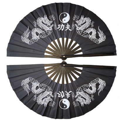 Bamboo Right Left Hands Fan Tai Chi Performance Fan Martial Arts Fan Kung Fu Fans Cosplay Fan Black Cover China Many Pattern