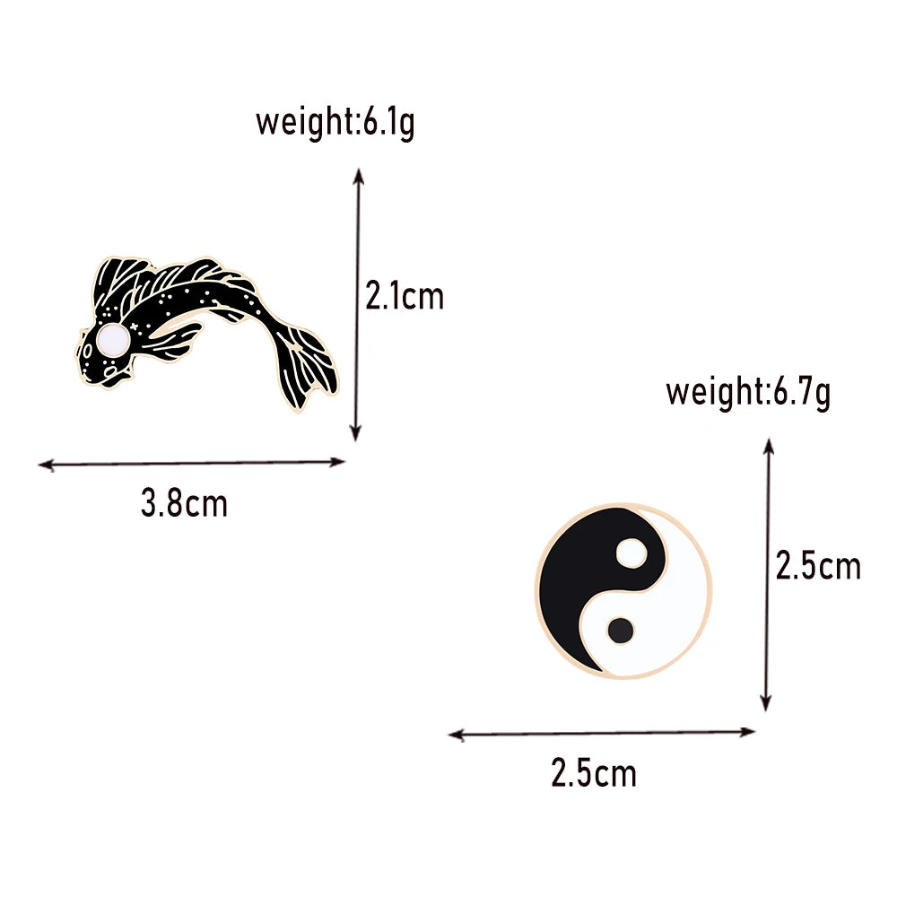 Yin Yang Fish Pins Lucky Black White Koi Goldfish Animal Enamel Brooches Round Taichi Badges Jewelry Denim Lapel Pin Accessories