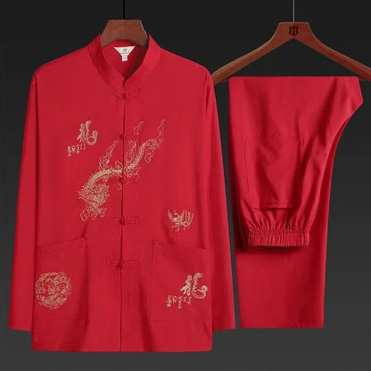 Tai Chi Clothing Men Women Traditional Chinese Kung Fu Costume Set Classic Vintage Middle-aged Elderly Fathers Tang Suit Dragon