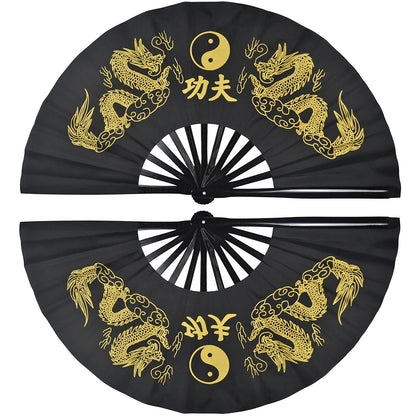 Bamboo Right Left Hands Fan Tai Chi Performance Fan Martial Arts Fan Kung Fu Fans Cosplay Fan Black Cover China Many Pattern