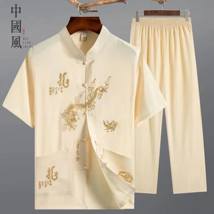 Tai Chi Clothing Men Women Traditional Chinese Kung Fu Costume Set Classic Vintage Middle-aged Elderly Fathers Tang Suit Dragon