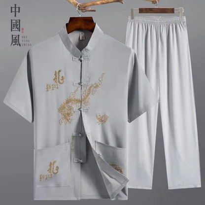 Tai Chi Clothing Men Women Traditional Chinese Kung Fu Costume Set Classic Vintage Middle-aged Elderly Fathers Tang Suit Dragon